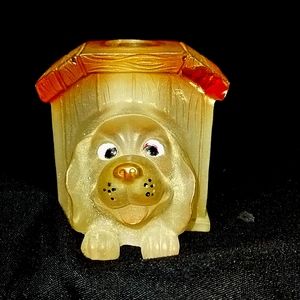 Glass Puppy in kennel candle holders